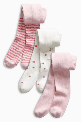 Pink/Cream Strawberry Tights Three Pack (0mths-2yrs)